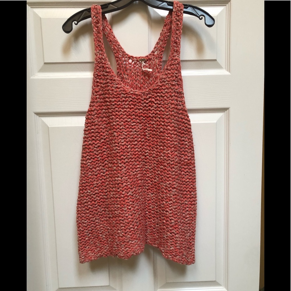 Free People Chunky Knit Racerback Tank in Coral Heather